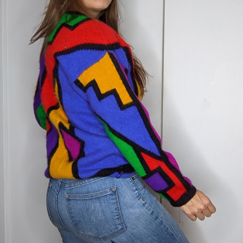 90's Colorblock Angora Geometric Sweater - Picture 9 of 14